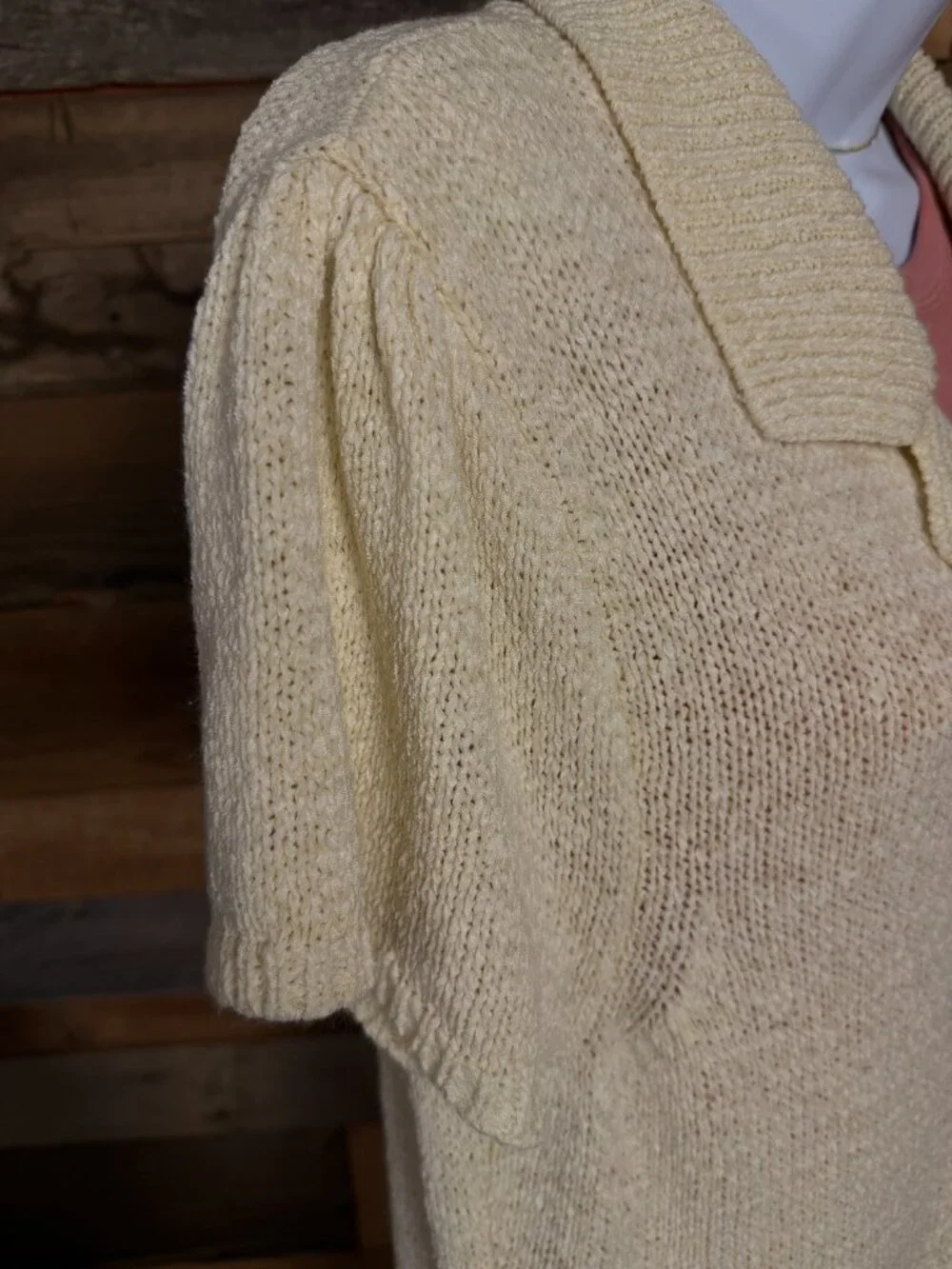 August Silk Cream Short Sleeve Cardigan XL Textured Knit Two Button Lightweight